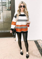 Stripe Color Block Short Long Sleeve Stitching Sweater